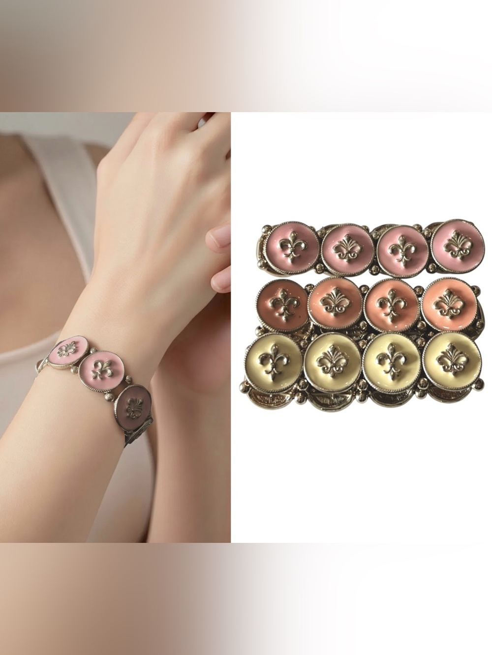 Fleur de Lis Stretch Bracelet Choose a Color Pink Coral Butter Yellow NWT